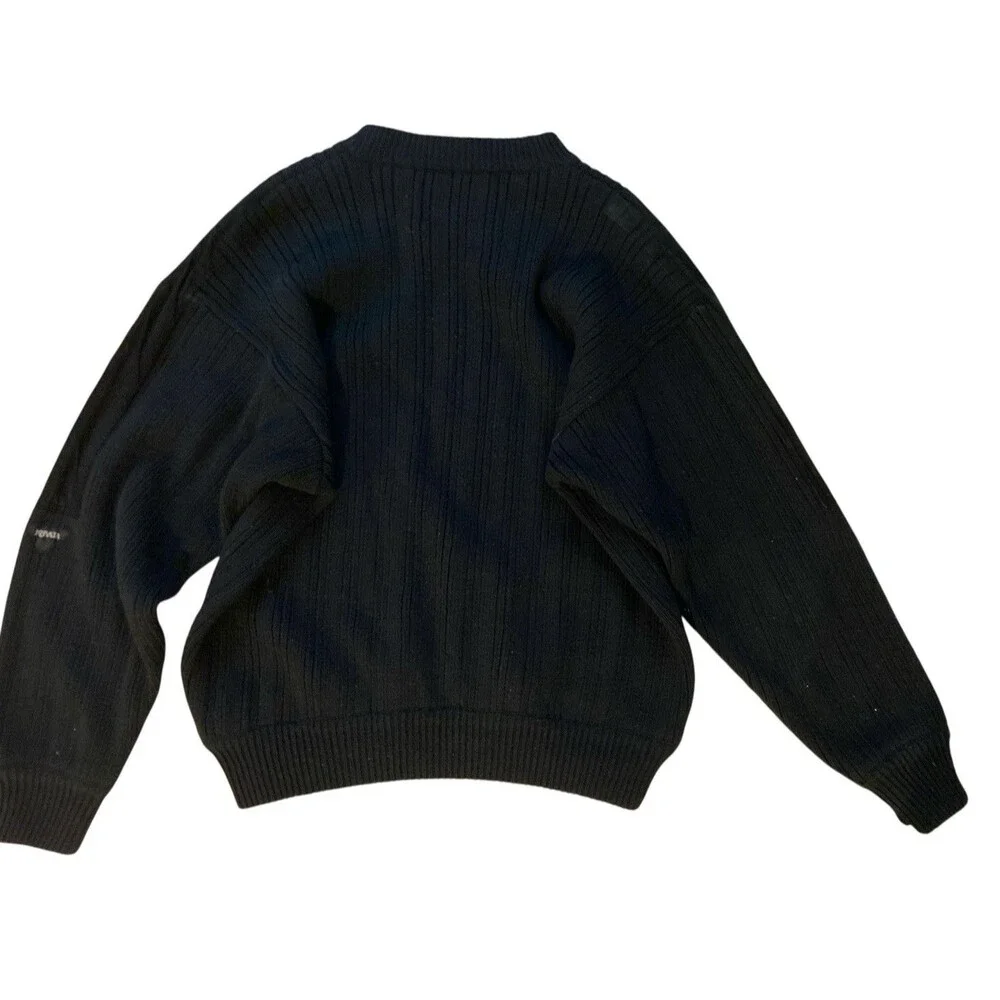 Privata Black Ribbed Knit Sweater Size L Made in Spain Suede Leather Trim - Picture 2 of 6